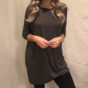 Piko Bamboo 3/4 Sleeve Dark Gray Boat Neck Tunic